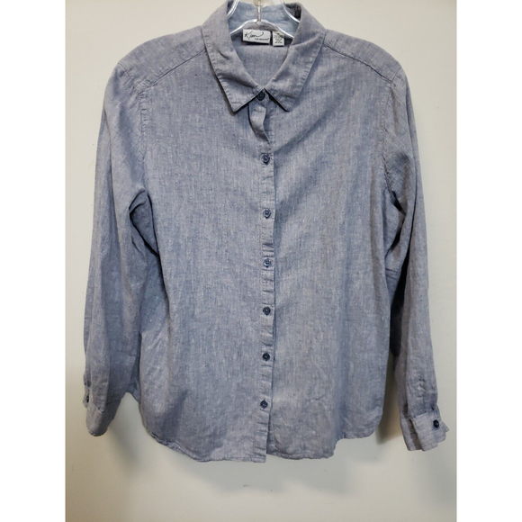Kim Rogers Size M Blue gray Linen / Cotton Long Sleeve Collared Button Up Shirt - Picture 1 of 6